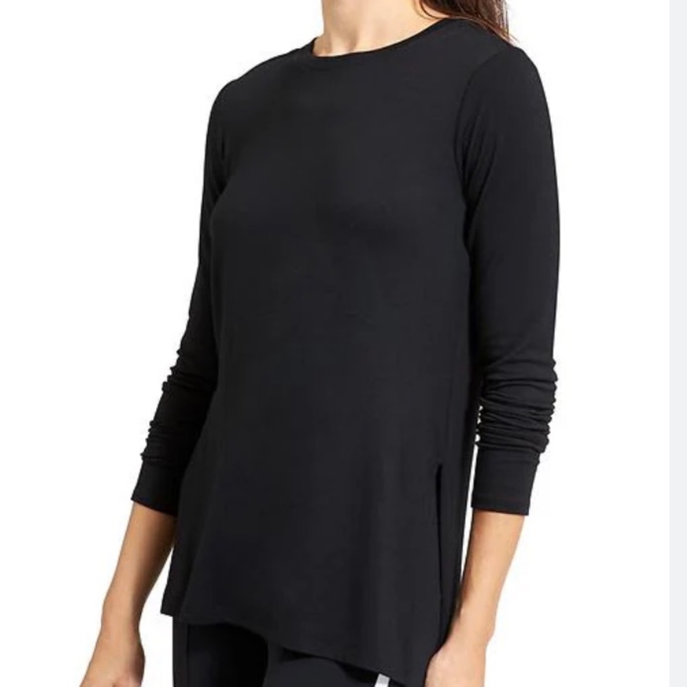 Athleta Womens Black Long and Lean Long Sleeve Pullover Shirt Side Slit XS